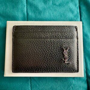 Saint Laurent Cassandre Card Case in Black Grained Leather